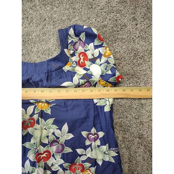 Vtg Sun Fashions Of Hawaii Honolulu Sz 10 Blue Floral & Fruits Muumuu Maxi Dress - Picture 7 of 10